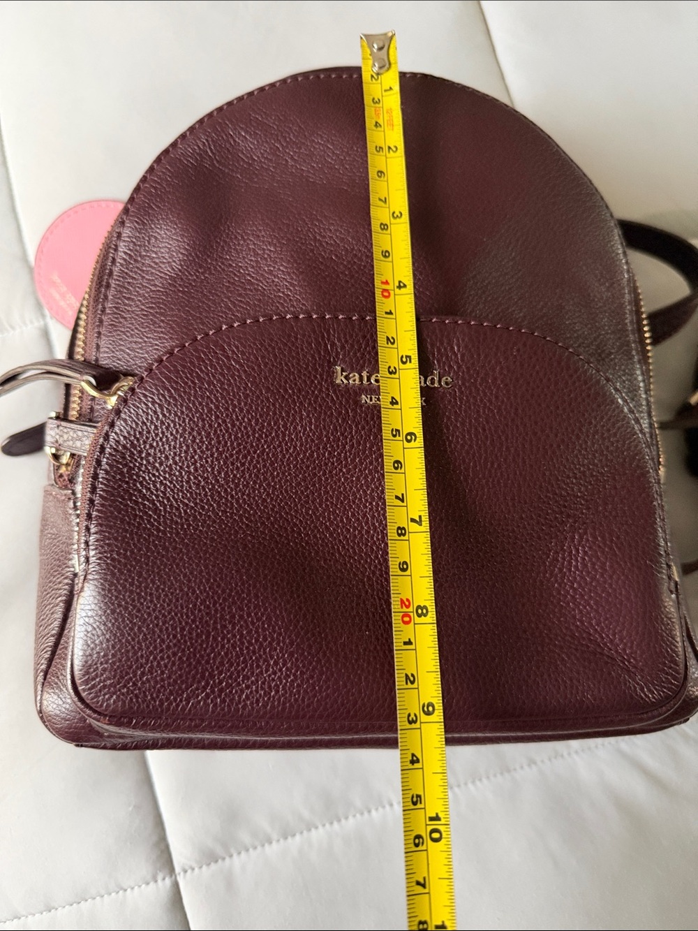 kate spade Pebbled Leather Burgundy Mini Backpack with Floral Tag - Picture 2 of 4